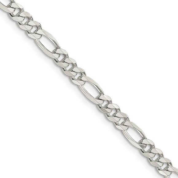 4.75mm, Sterling Silver, Pave Flat Figaro Chain Necklace, 20 Inch